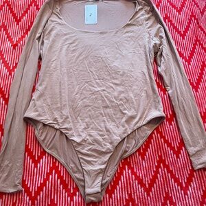 Elegant Beige Long Sleeve Bodysuit